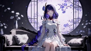 幽窗紫发美少女