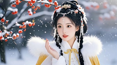 赏梅毛披肩古装美女