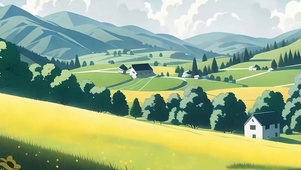 白云树木房屋带鱼屏