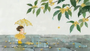 雨天打伞的小女孩