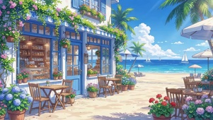 海边蓝白咖啡馆