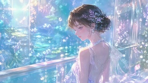 水色波光轻纱少女