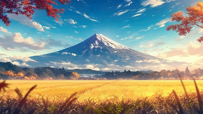 山脚金黄稻田