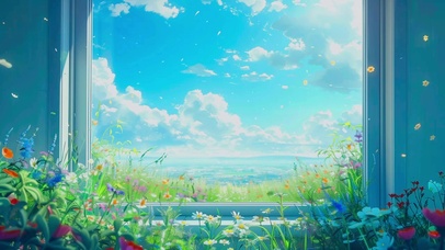 花草蓝天白云阳光