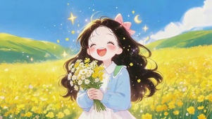 可爱鲜花女孩