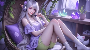 浪漫紫色音乐女孩高清4k