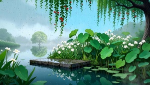 雨天树木绿景