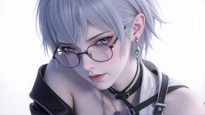 纯欲魅惑 白短发眼镜娘