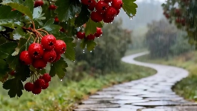 护眼雨天树木带鱼屏