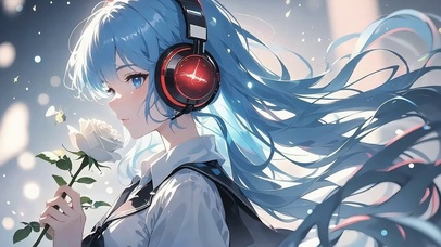 蓝发耳机少女・白玫之畔