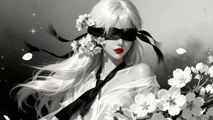 黑白蒙眼氛围感纯欲性感白发女孩