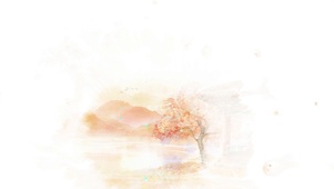 水墨古风建筑树林渔船山水