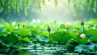 绿色护眼荷花治愈