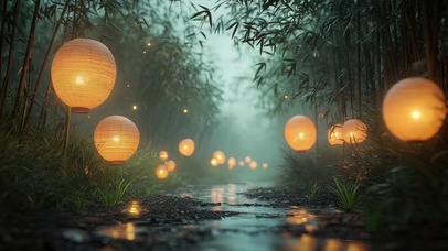 朦胧竹林静谧无人小径