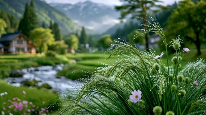 雨后乡野溪流护眼风景