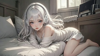 银发耳机美女（4K)