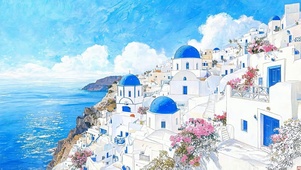 白云树木海景