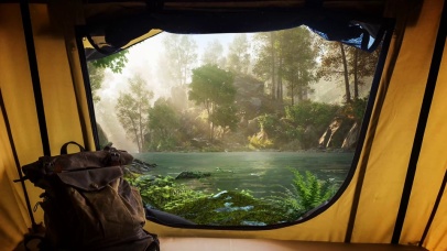 在森林里帐篷露营