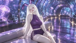 紫调水族馆兔耳白发美少女