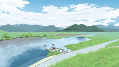 蓝天白云河边4k