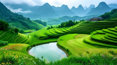绿色护眼梯田山水