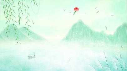 晴明唯美水彩绿色春天山水画