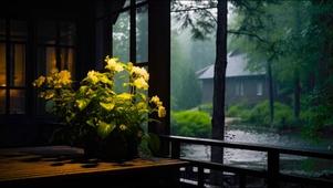 安静的雨天小屋