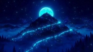 荧光圆月山峰