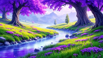 唯美花草树木溪流