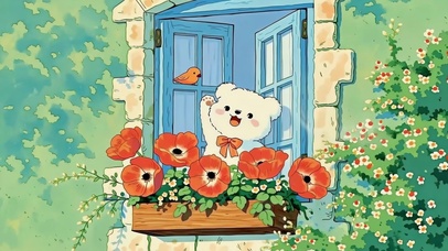 花窗里的挥手小熊