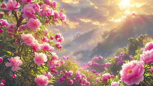 花海山川落日晚霞
