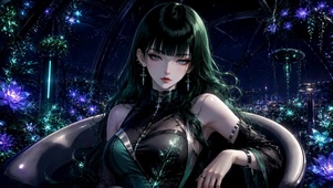 暗夜赛博朋克绿发美少女