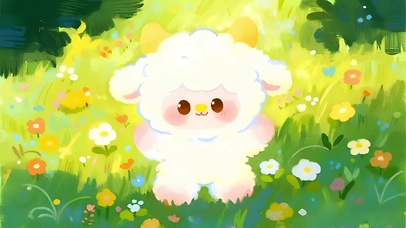 萌萌小羊绿色草地上的花语