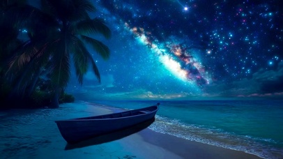 星空海边小船 