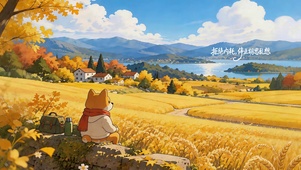 秋野稻田小柴犬