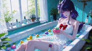 浴缸里的马卡龙少女
