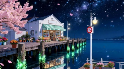 夜景房屋树木海景双屏