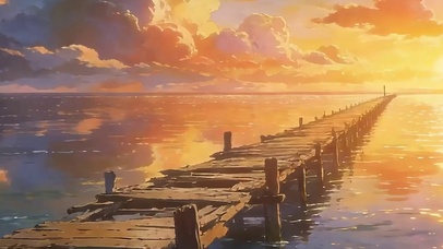 夕阳海景带鱼屏