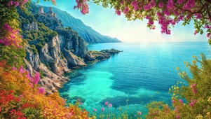 夏日花草高山海岸