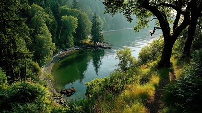 清新绿色森林湖泊