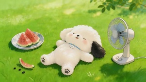 草地上乘凉的狗狗