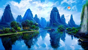 天光云影湖水