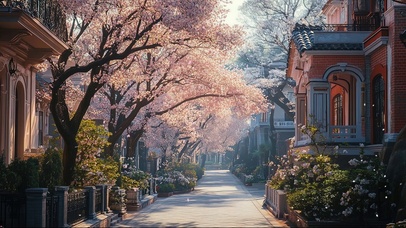 清新粉色樱花别墅小区