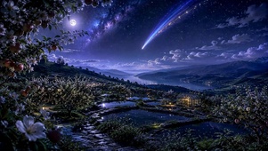 星空流星山间湖畔浪漫夜景