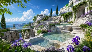 悬崖花海清池治愈风景