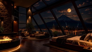 富士山满月夜景
