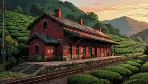 落日山谷红砖车站