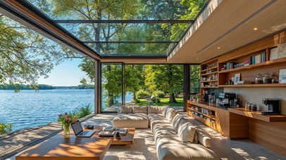 湖光林影入窗来