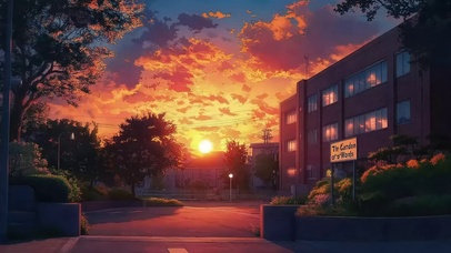 校园课后静谧广场黄昏