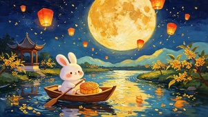 中秋月夜萌兔泛舟赏月